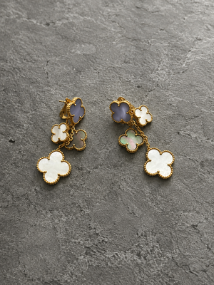 Multicolour Mother-of-Pearl Clover Tassel Earrings – Great Condition
